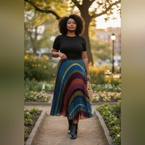 L'ATISTE Multicolor Pleated Maxi Skirt